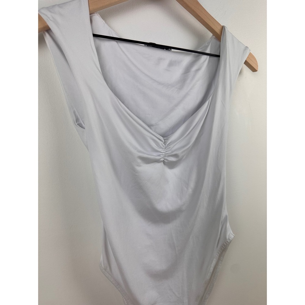 Zara White Bodysuit Sleeveless Ruched‎ Sweetheart Neckline Women's S - Picture 2 of 9